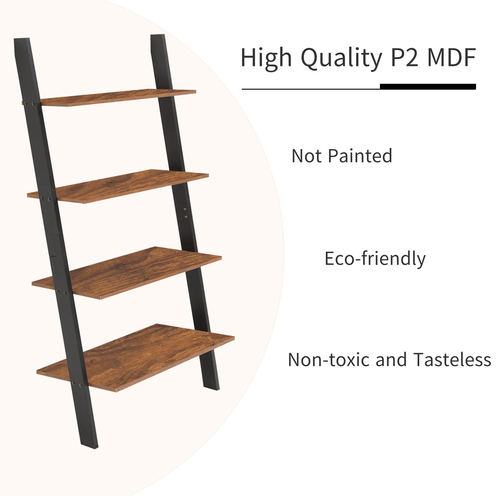 IWELL Ladder Shelf, 4Tier Leaning Shelf, Leaning Bookshelf for Living Room, Kitchen, Office
