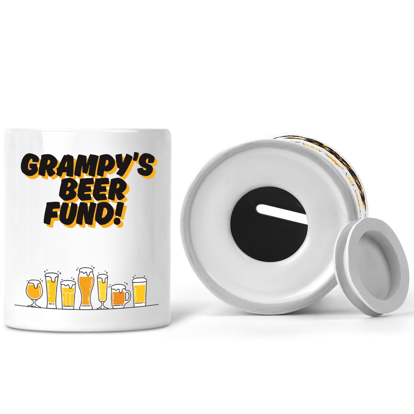For Grampy Money Box Grampy's Beer Fund Piggy Bank Birthday Christmas Savings Jar For Men Funny Present Ceramic Coin - White