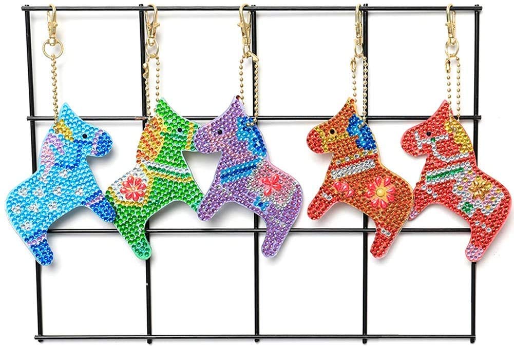 HEEPDD Kit di Pittura Diamante, Pendenti Portachiavi a Forma di Cavallo Colorati Fai-da-Te in Resina con per Ricamo per la Decorazione della Parete Domestica