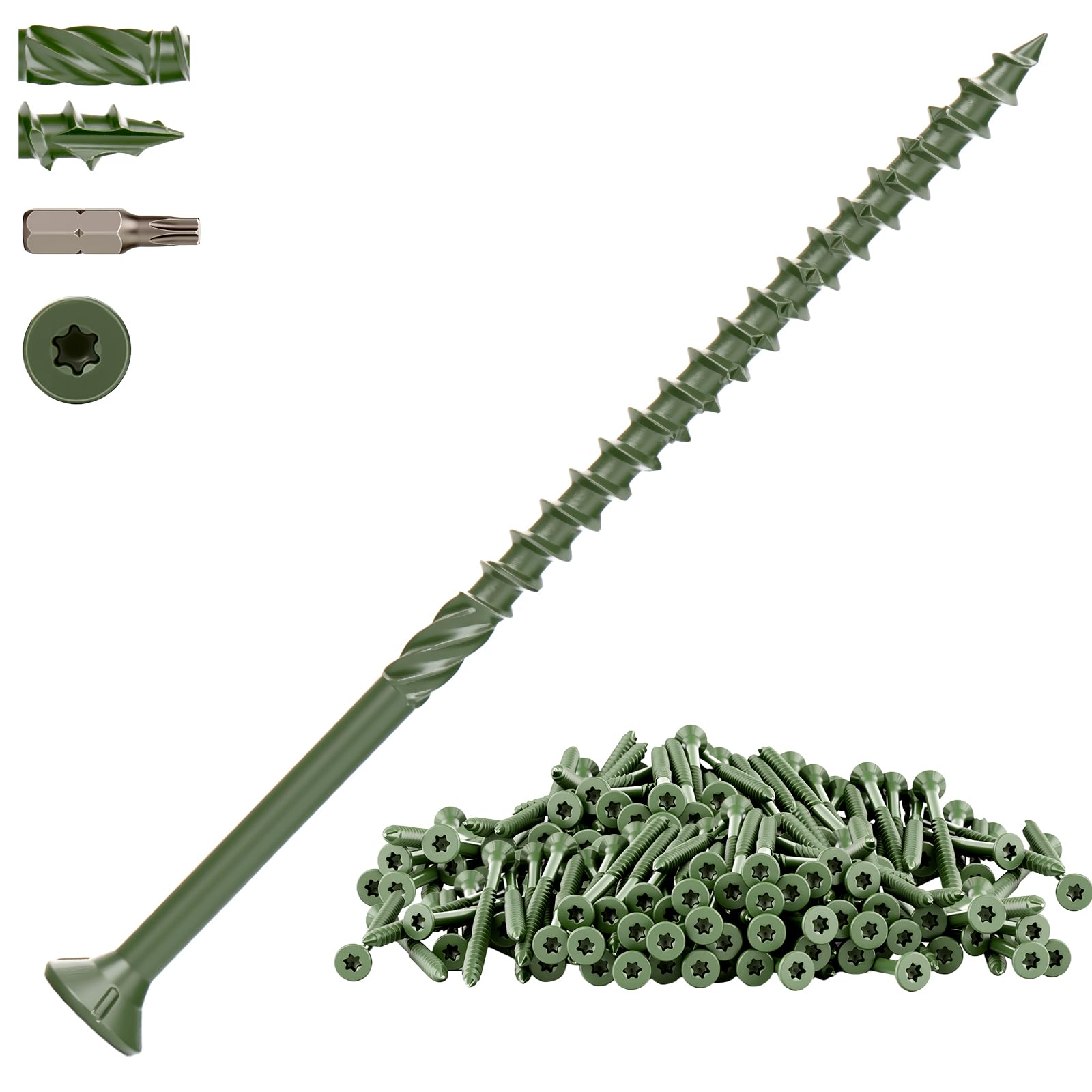 XZLUPUP 200 Pcs 4.8 x 100mm Green Decking Wood Screws