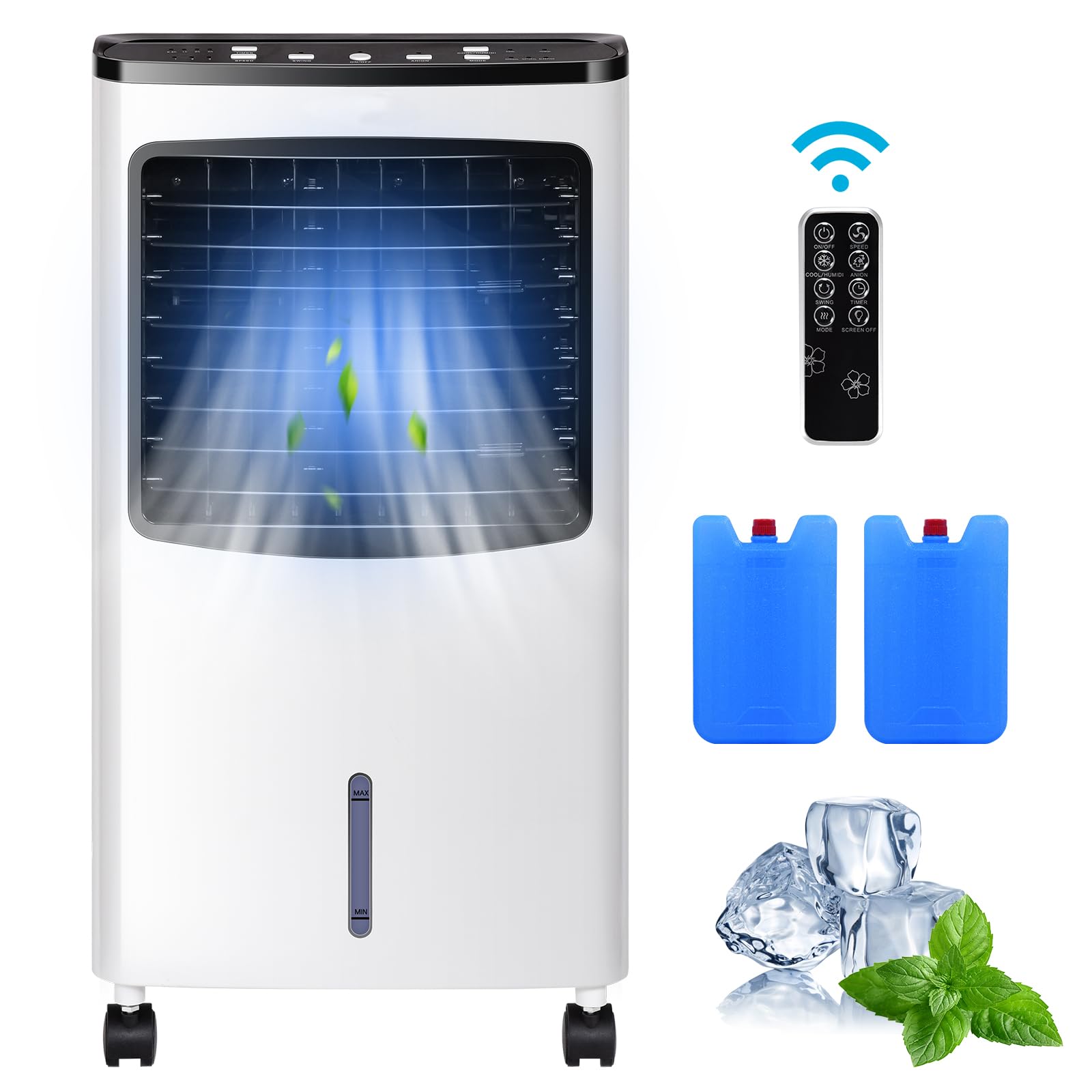 SOARS Ventilatore Senza Tubo 75W, 3 in 1 Air Cooler & Ventilatore & Umidificatore con Telecomando, 3 Velocità, Timer 7,5H, Serbatoio Acqua 8L, 38 X 28 X 74 CM, per Salone, Camera da Letto, Ufficio