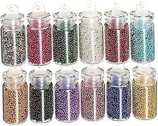 12 PCs 3D Colorful Mini Beads Pearls Caviar Nail Art Manicure Decorations with Clear Glass Bottle