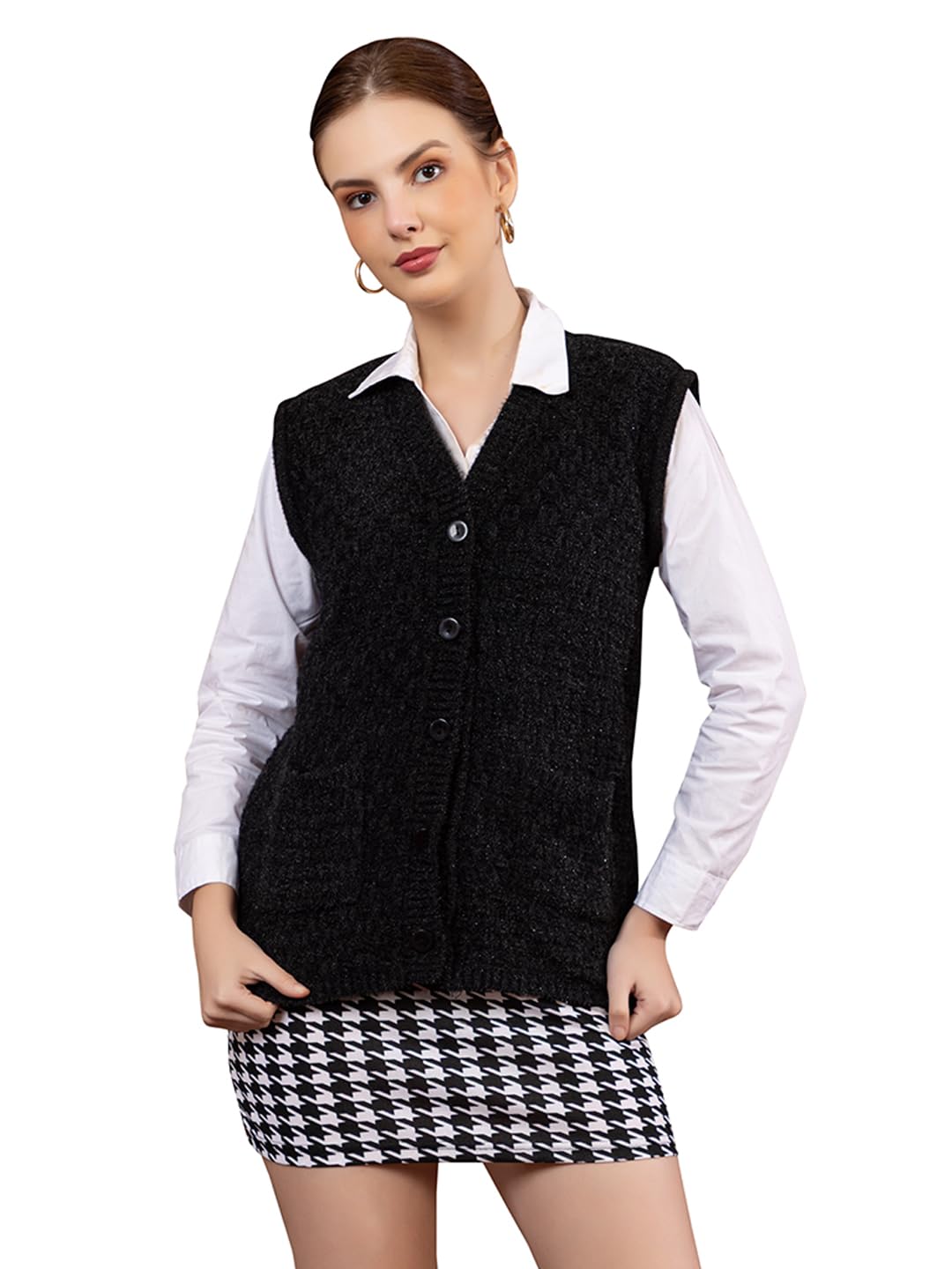 wear lusso Women’s Woolen Sleeveless Cardigan | Stylish Button-Down Knit Sweater Vest with Pockets | Winter Layering Outfit for Girls & Ladies-picture-37