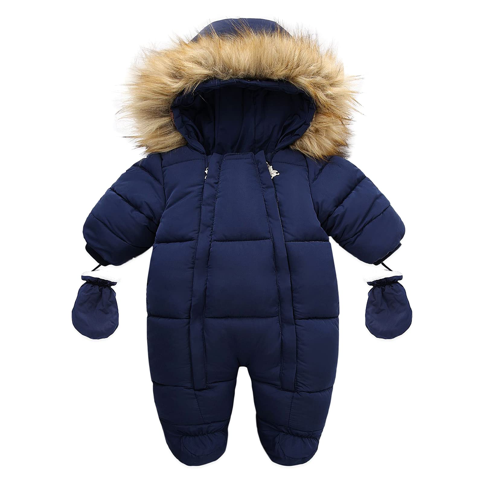 Geagodelia Pagliaccetto Invernale Neonati Unisex Tutina Calda con Cappuccio Cerniera Guanti Tuta da Neve Outfit alla Moda Giubbotto Infantile Cappotto Capispalla