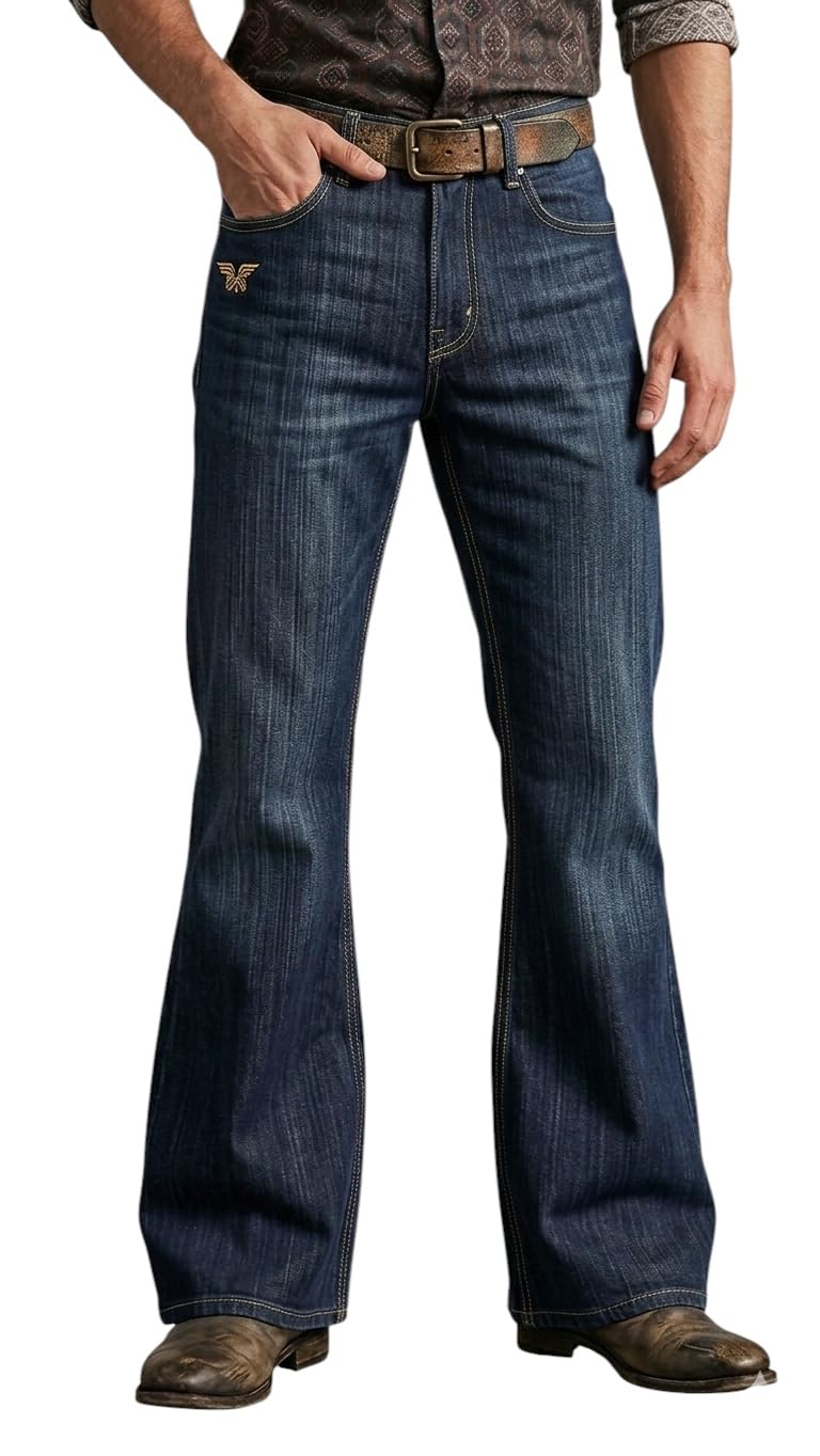Wrangler Wrangler Men's Bell-Bottom Flare Jeans, Deep Indigo in indigo