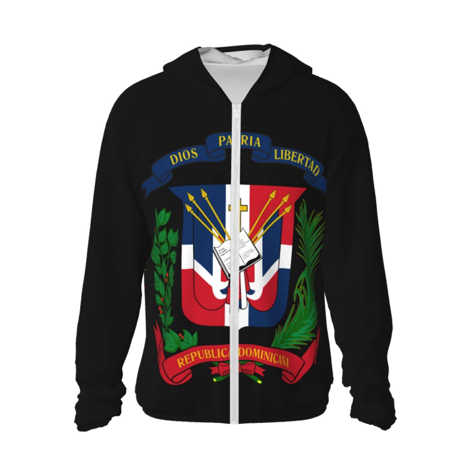 errtavt Dominican Republic Coat of Arms Flag Sun Protection Hoodie Women's Long Sleeve Uv Shirts Jacket Jacket Hooded with Pockets for Hiking Outdoor Medium Black