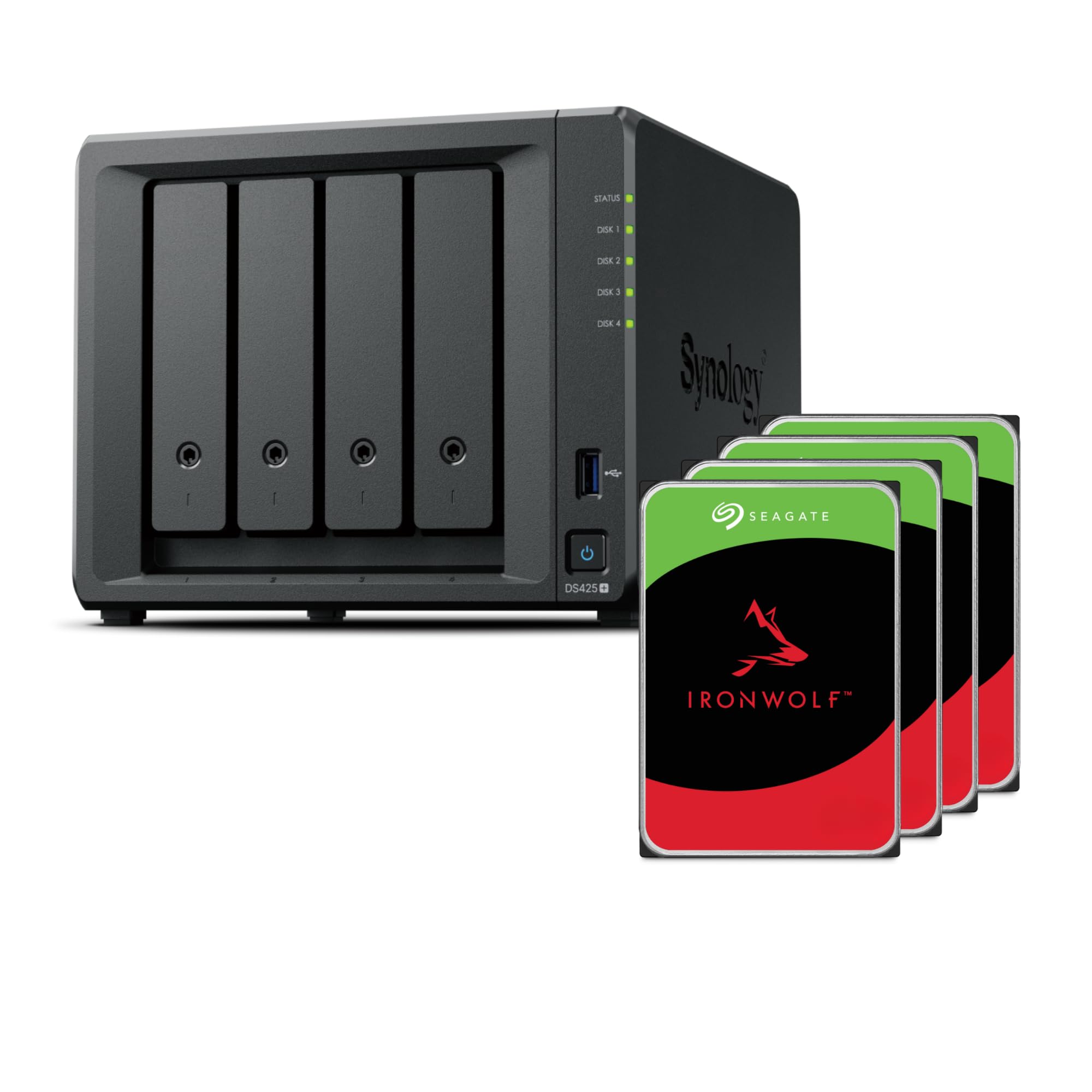 Synology DS425+ 16TB - Paquete de Seagate (4X 4TB Seagate Ironwolf), 4 Bay Desktop NAS con procesador Intel Celeron J4125 Quad-Core, 2 GB DDR4 de RAM