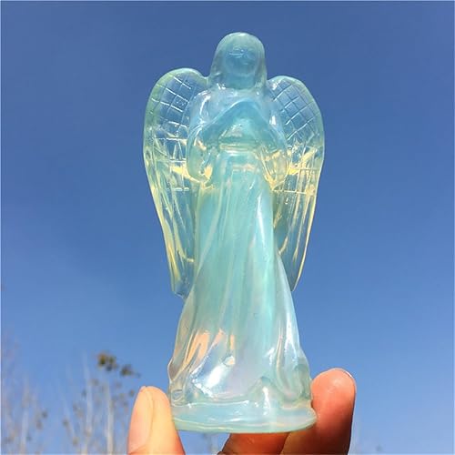 Xzyycyj Estatua de ángel de cristal tallada de 4 pulgadas con piedra lunar opalita, bolsillo de paz, guardián curativo, estatua de ángel de cristal