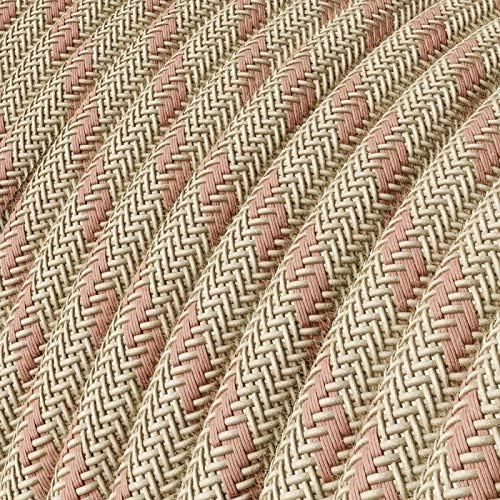 CA Creative Cables Natural & Pink Linen Stripe Covered Round Electric Cable - RD51-150ft, 3 x 18 AWG