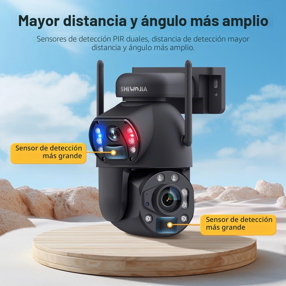 SHIWOJIA Cámara con SIM 4G de Exterior 50X Zoom 360° PTZ Cámara de Exterior 4G con Doble Lente, visión Nocturna a Color, PIR detección Inteligente