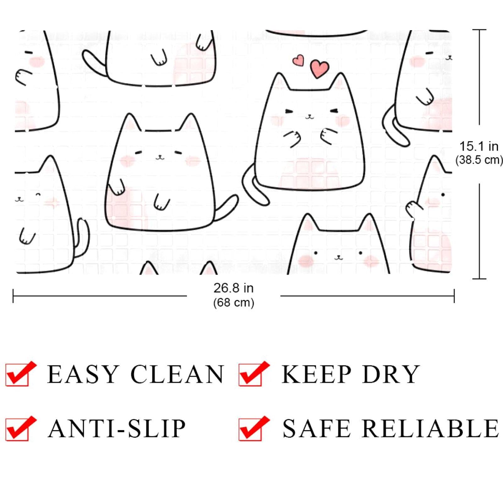 Rutschfeste Badematte mit niedlichem weißem Katzen-Motiv, für Badezimmer, rechteckige Badewannenmatte, maschinenwaschbar, 40 x 70 cm