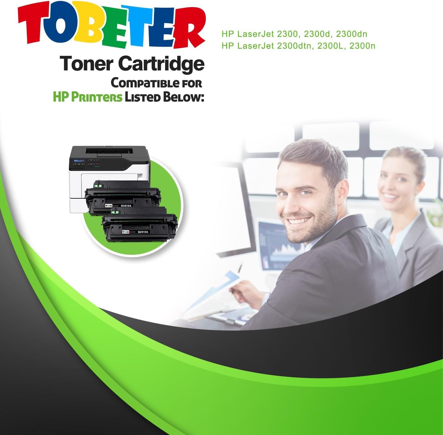 ToBeter Q2610A 10A Toner Cartridge Replacement for HP 2300 Q2610A 10A Toner for Laserjet 2300 2300d 2300dn 2300dtn 2300L 2300n Toner, 7,000 Pages, Higher Than Original, 2 Pack Black [with Chip]