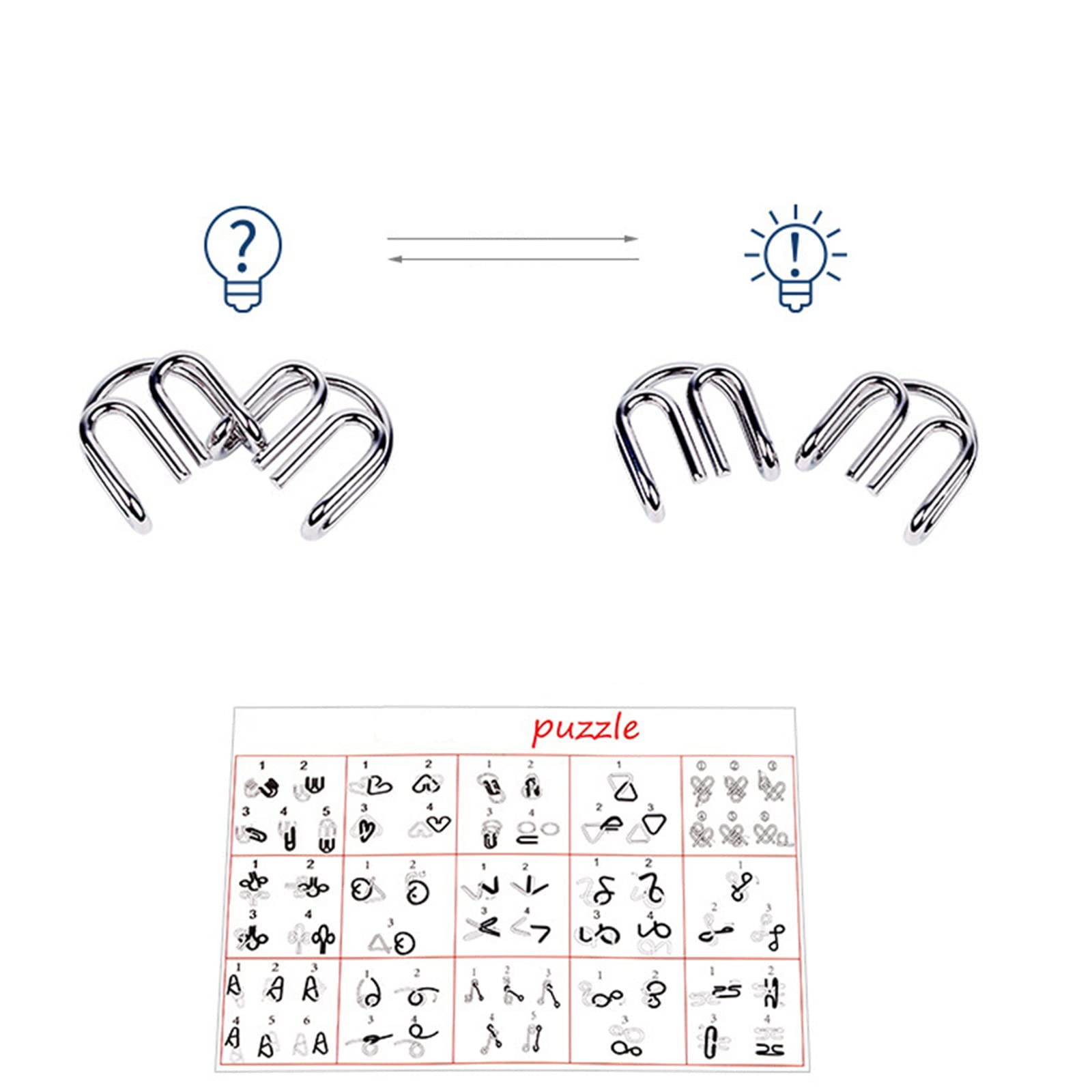 RoseFlower Metal Wire Puzzle Set di 15, Rompicapo in Metallo Torsione Puzzle 3D Gioco di Mente Classico Giocattoli Educativi IQ Test Puzzle Regalo per Adulti e Bambini Regali Bomboniere Premi