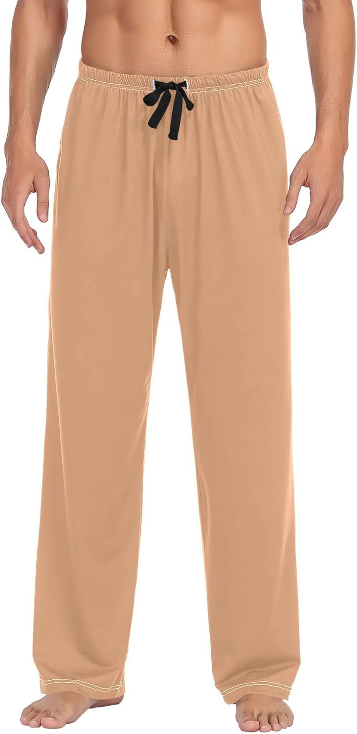 Wood Color Men's Pajama Pants,Lounge Pants Pajama Bottoms with Pockets Drawstring,Men Sleep PJ Pants S