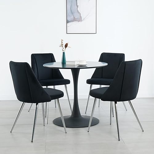 Juego de 4 sillas de comedor, modernas de mediados de siglo, sillas de comedor tapizadas de terciopelo, respaldo curvado, silla de comedor redonda