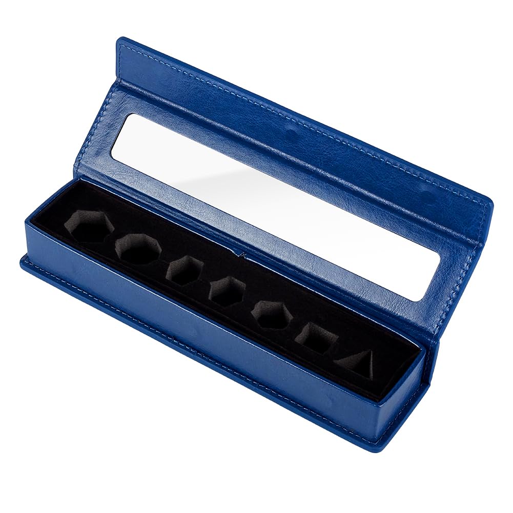 MAYJOYDIY 7-Slot Leather Dice Case Box Rectangle Gift Boxes Dice Organizer Boxes with Visible Window Lid for Player, Blue