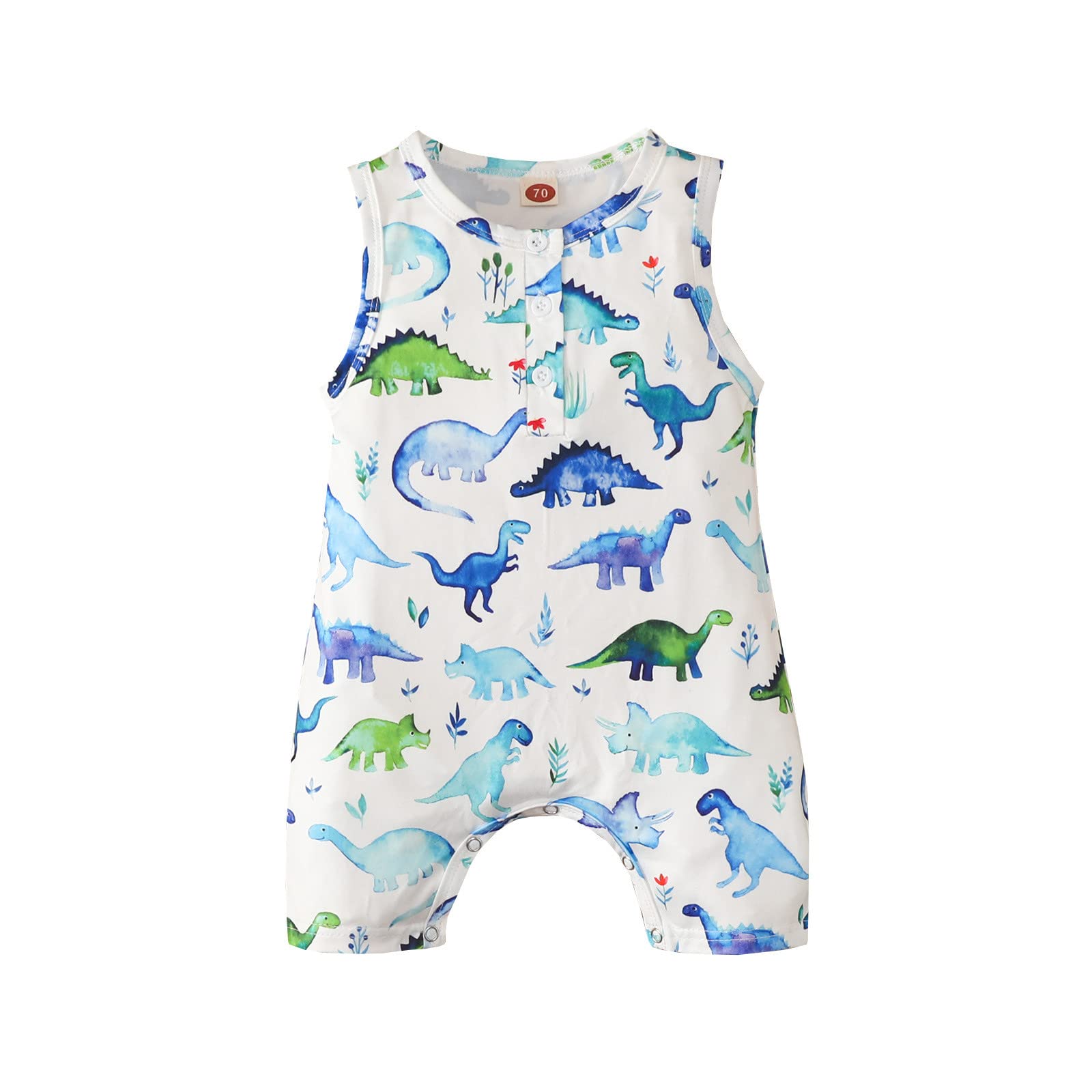 MVNBInfant Boys Girls Sleeveless Dinosaur Print Romper Jumpsuit Newborn Bodysuits Clothes Dress Outfits (White, 18-24Months)