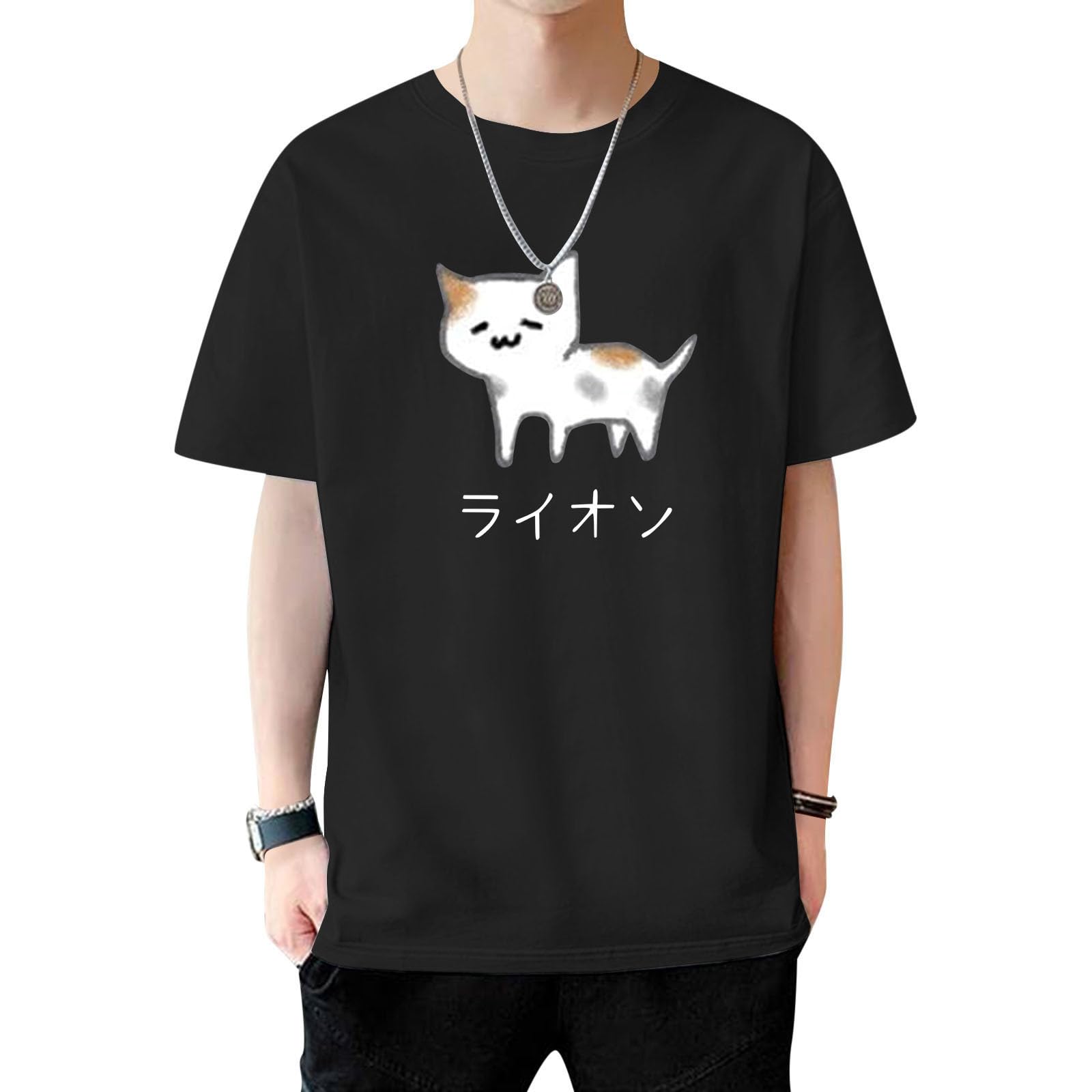 Amazon.co.jp: Tシャツ おもしろ らいおんねこ 猫 tシャツ ネタ 文字
