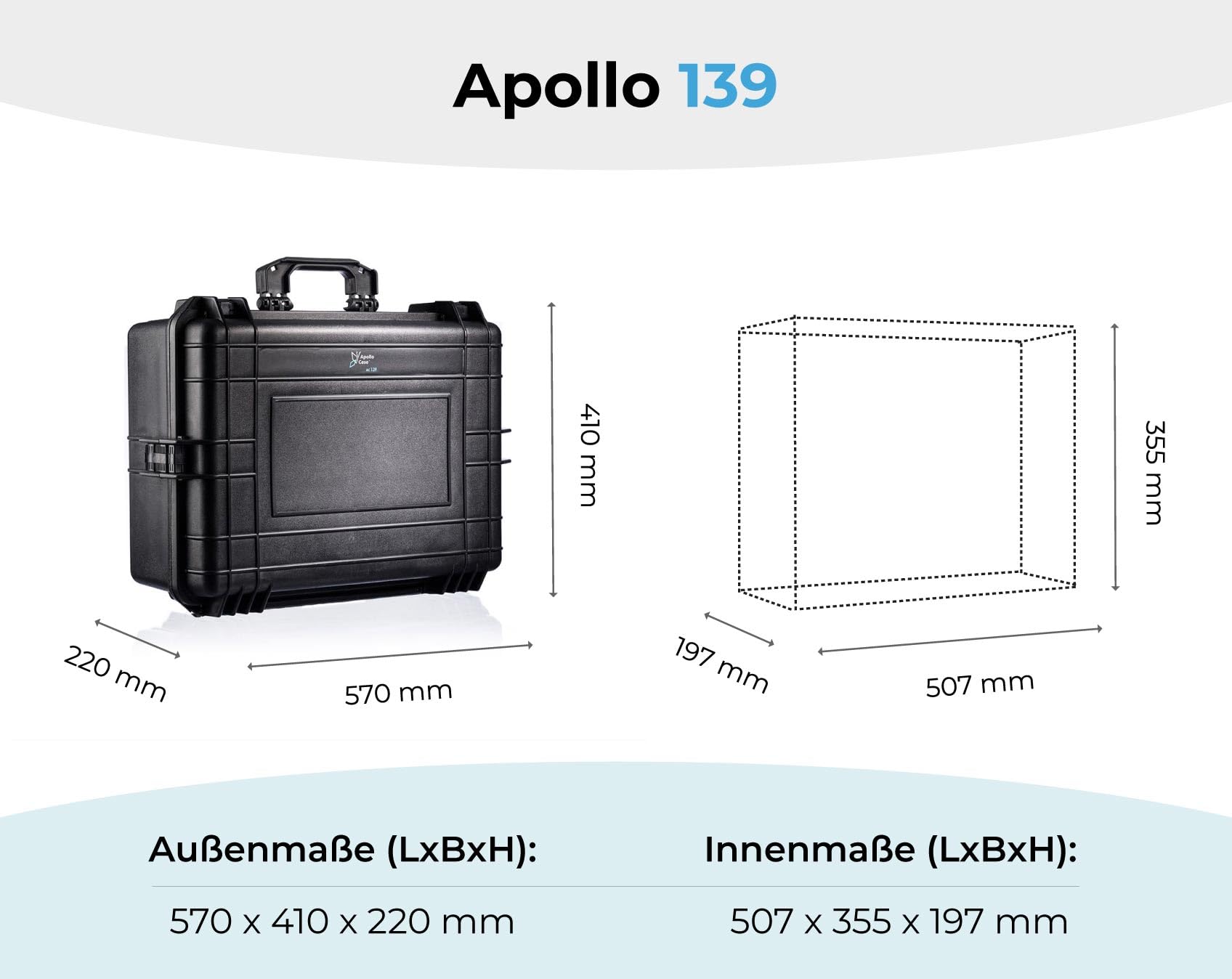 Apollo Case 139 - Custodia protettiva in plastica resistente per attrezzature, antiurto, design sottile, antigraffio e leggera, ideale per l'uso quotidiano, Nero , Minimalista, plastica