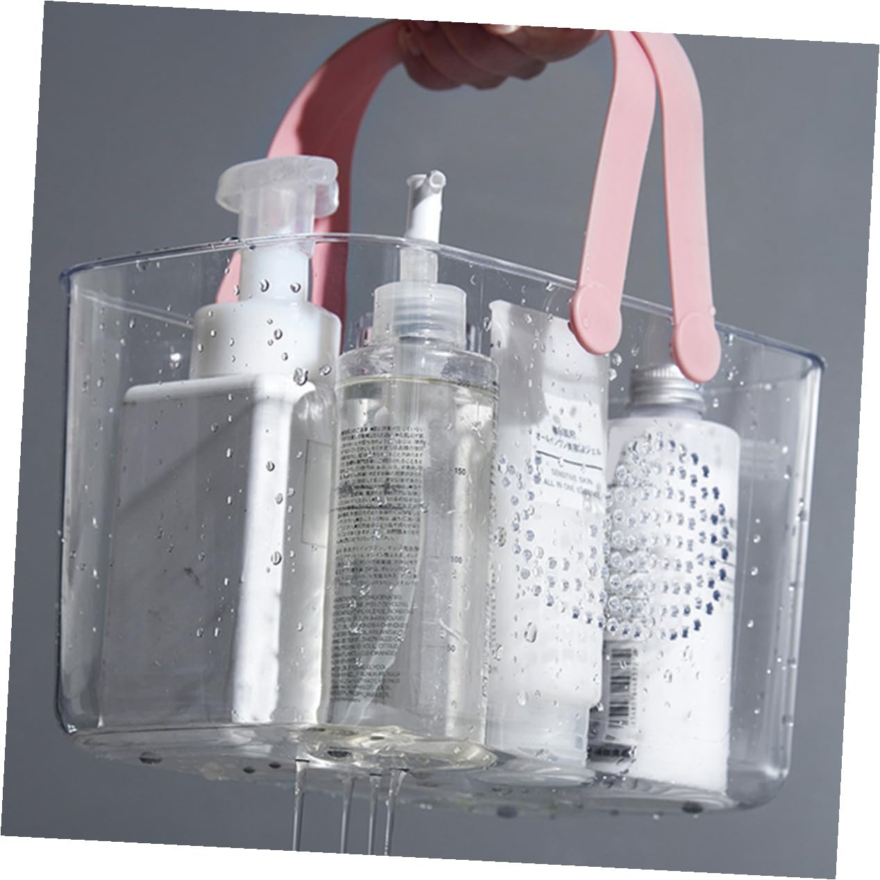 Cesta de Plástico con Asa para Baño, Rosa, Portátil | Plástico, Base Estable sobre Superficie Plana, para Cocina y Dormitorio