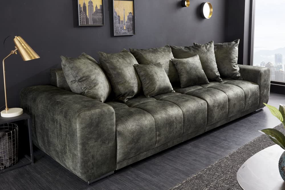 Riess Ambiente Big Sofa ELEGANCIA 285cm moosgrün Microfaser XXL Couch inkl. Kissen Federkern