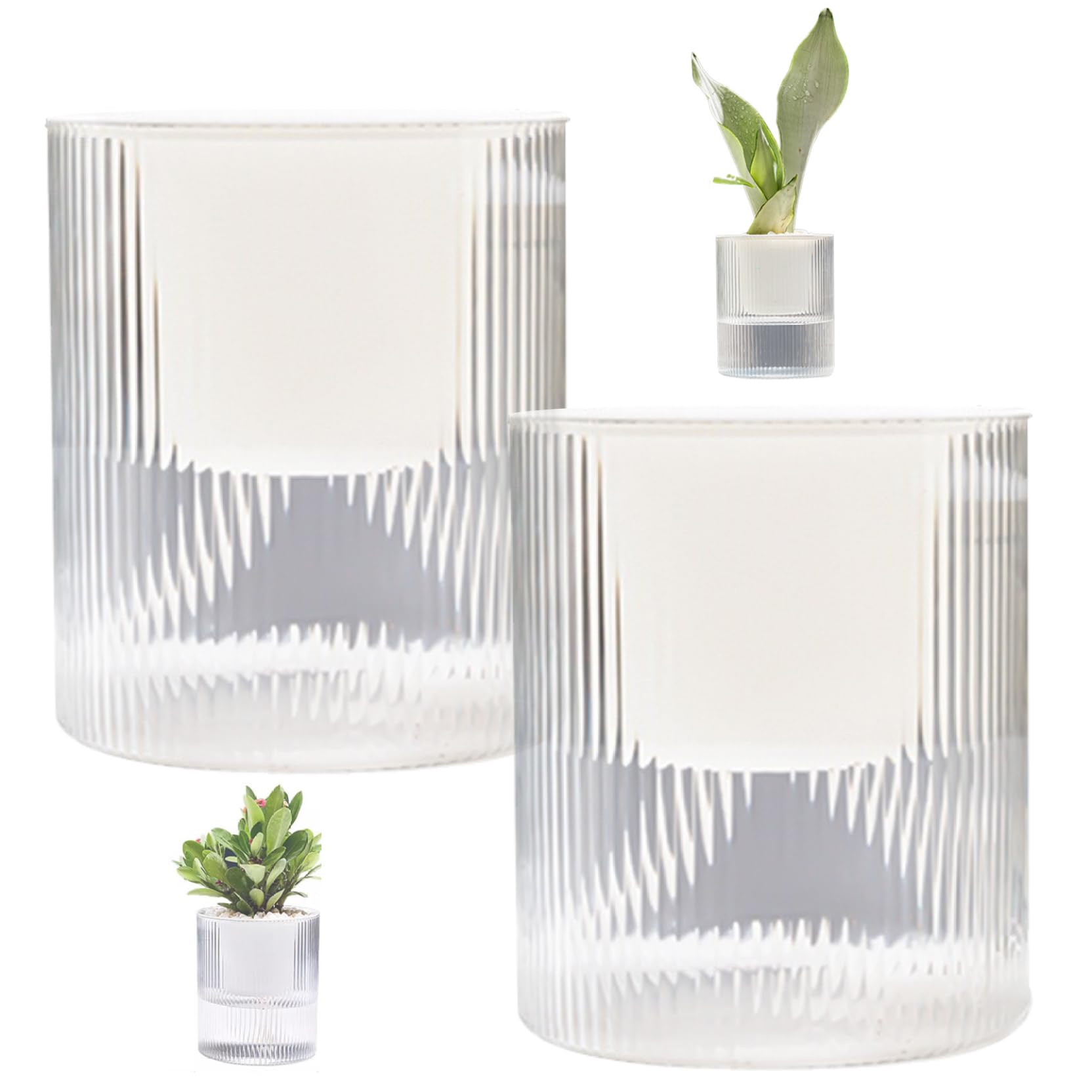 15Cm Pots For Plants, Self Watering Plant Pots 2Pcs 6" Detachable 2 Layers Self Watering Planter With Cotton Rope & Drainage Hole Plastic Pot With Clear Water Storage