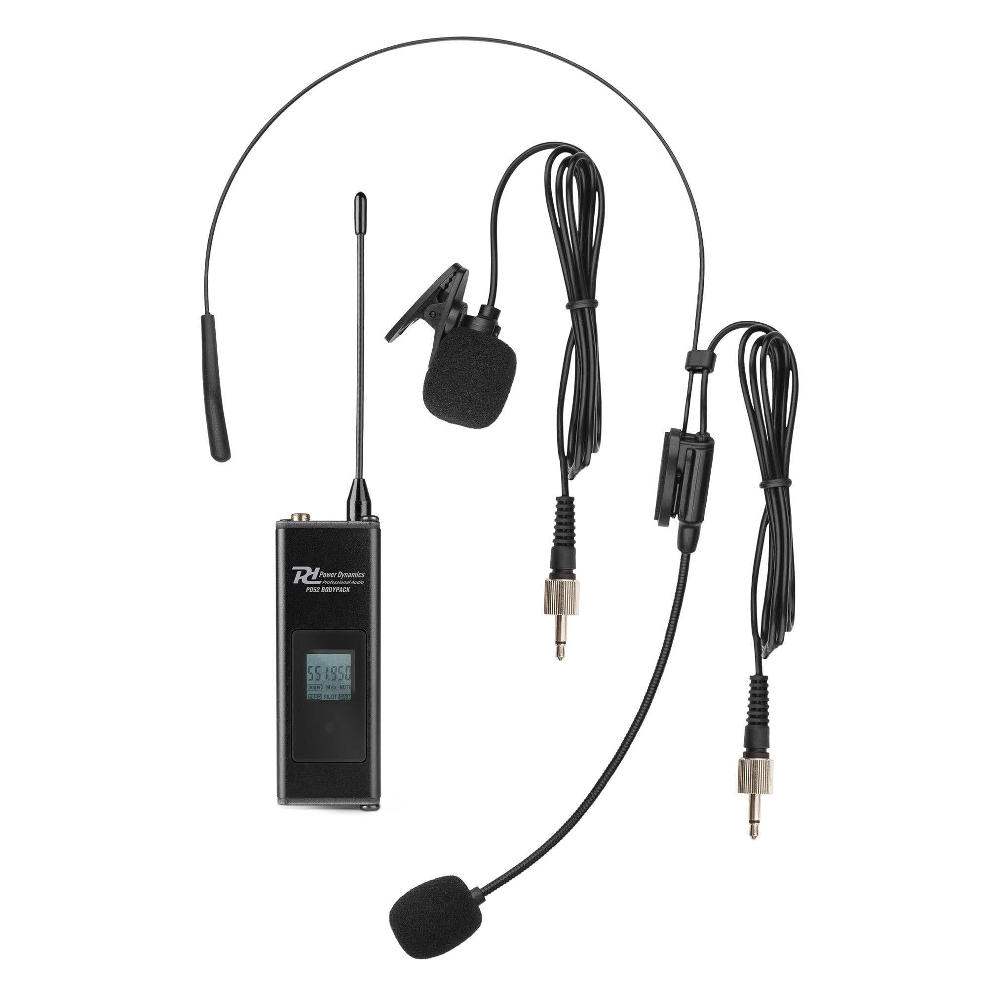Power Dynamics PD528B UHF 8-Kanal Bodypack Funkmikrofon System mit Headsets und Lavaliermikrofonen, rauscharme Übertragung, große Reichweite, LCD-Displays, Metallgehäuse