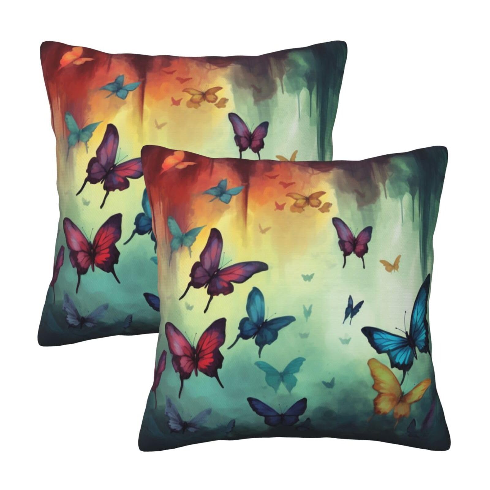 Butterflies Print Throw Pillow Cases 2 Pack Square Pillowcases Soft Pillow Protectors for Couch Livingroom Sofa Bed Office Car,45x45 CM
