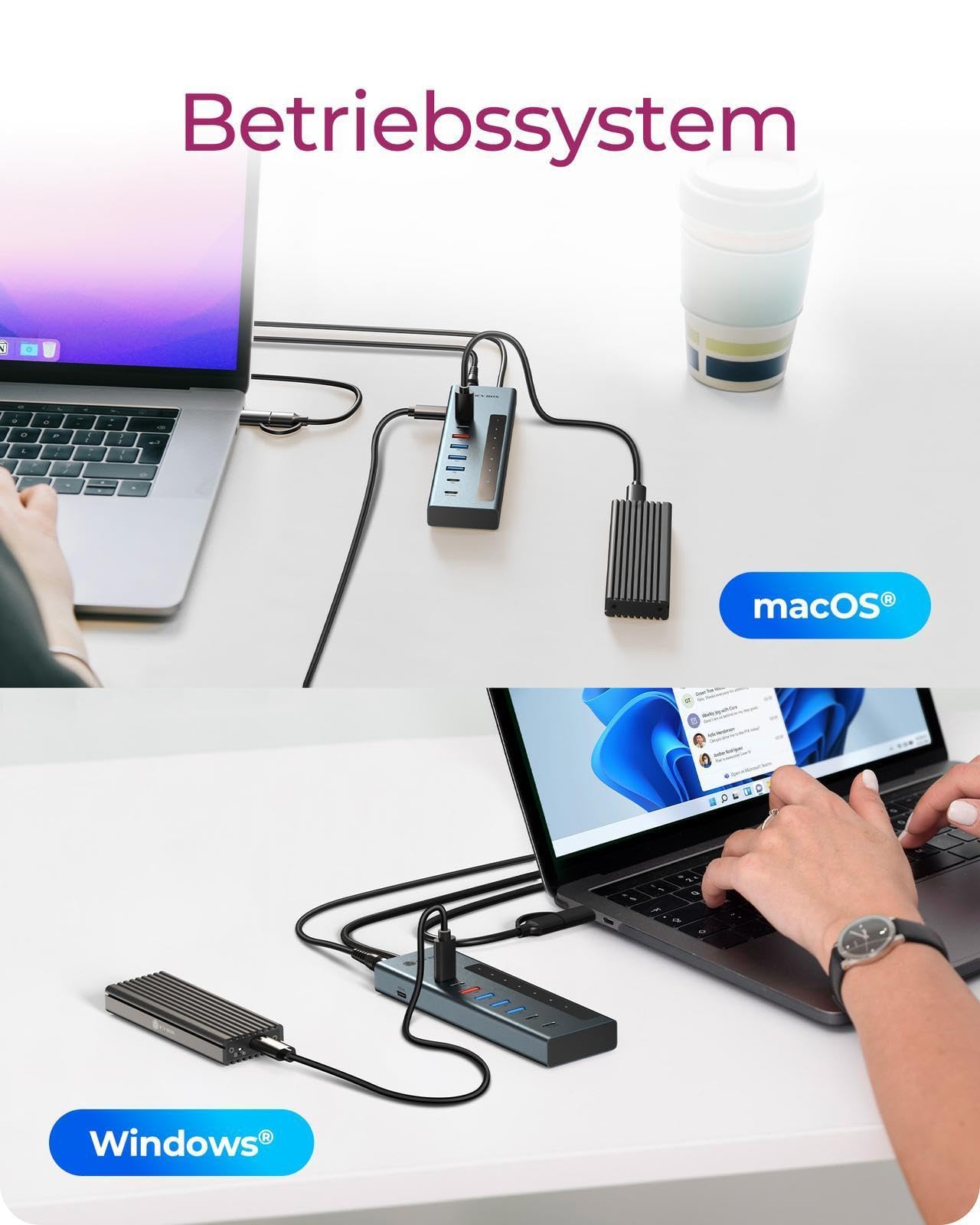 ICY Box, Hub USB C/A 9 in 1, 2 X USB-C & 4 X USB-A, 10 Gbit/s, 100 W PD, 20 W, porta di ricarica in alluminio, adattatore di alimentazione 12 V/4 A, IB-HUB1743-CPD