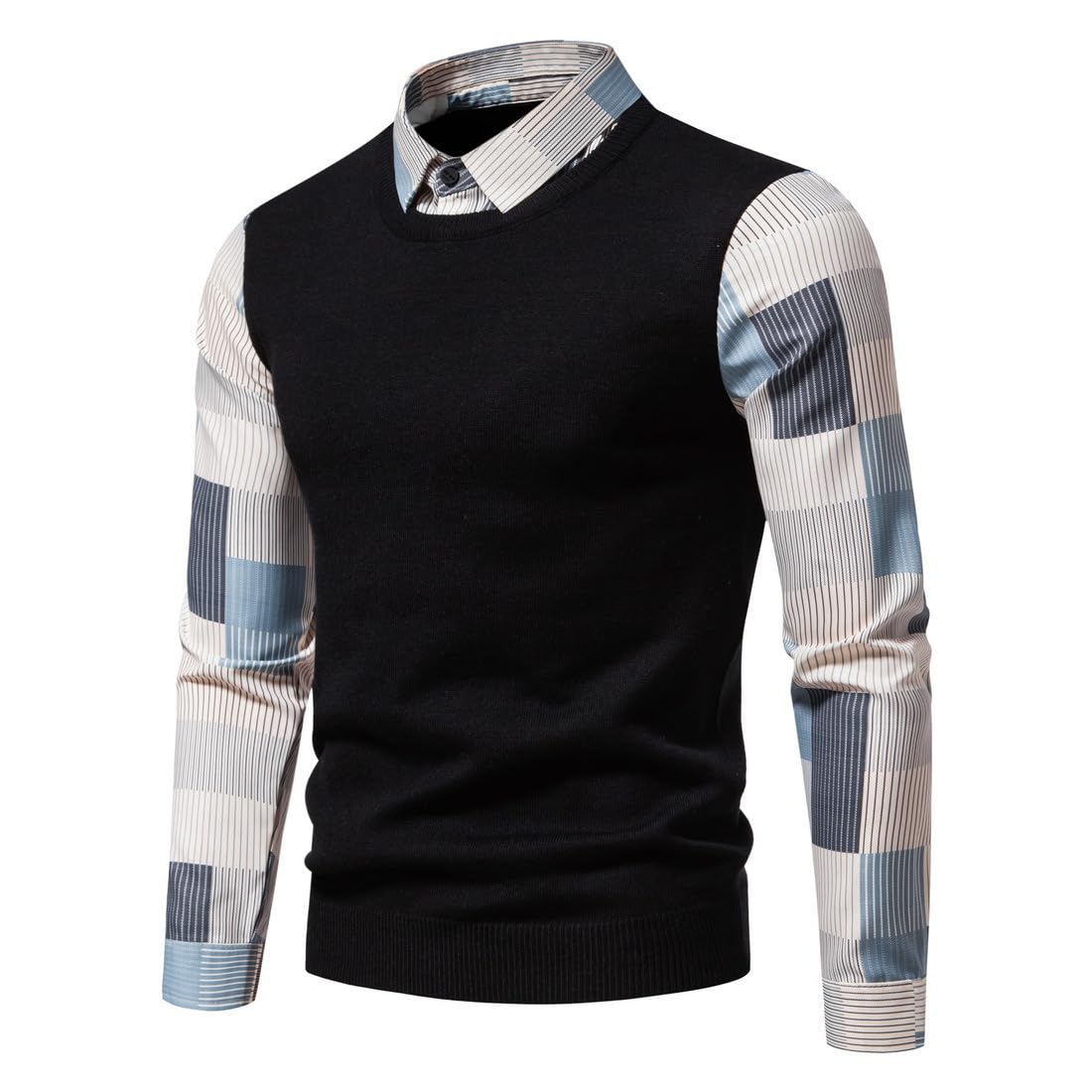 Maglione Uomo Slim Fit Moda Due in Uno Maglia Maglione Uomo Unico Shirt Splicing Maglia Maglione Uomo Gioventù Caldo Confortevole Manica Lunga Maglione Uomo