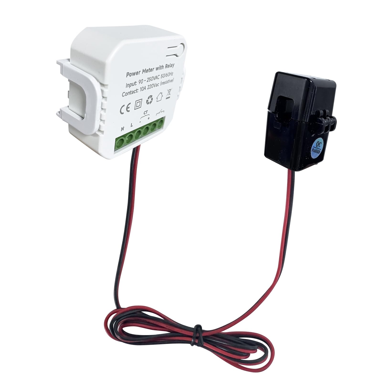 Medidor de energía inteligente WiFi con abrazadera de transformador de corriente CT de 80 A, monitor de consumo de energía monofásico de 90-250 VCA con relé para