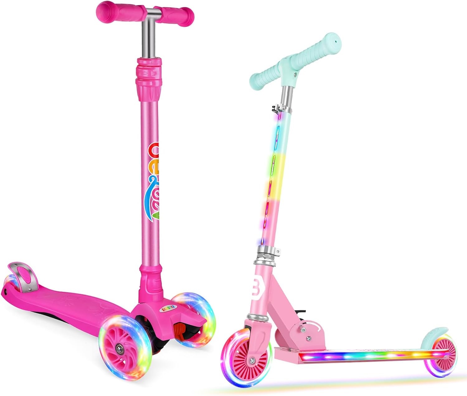 BELEEV A2 Scooters for Kids 3 Wheel Kick Scooter & V2 Scooters for Kids Ages 3-12 with Light-Up Wheels & Stem & Deck