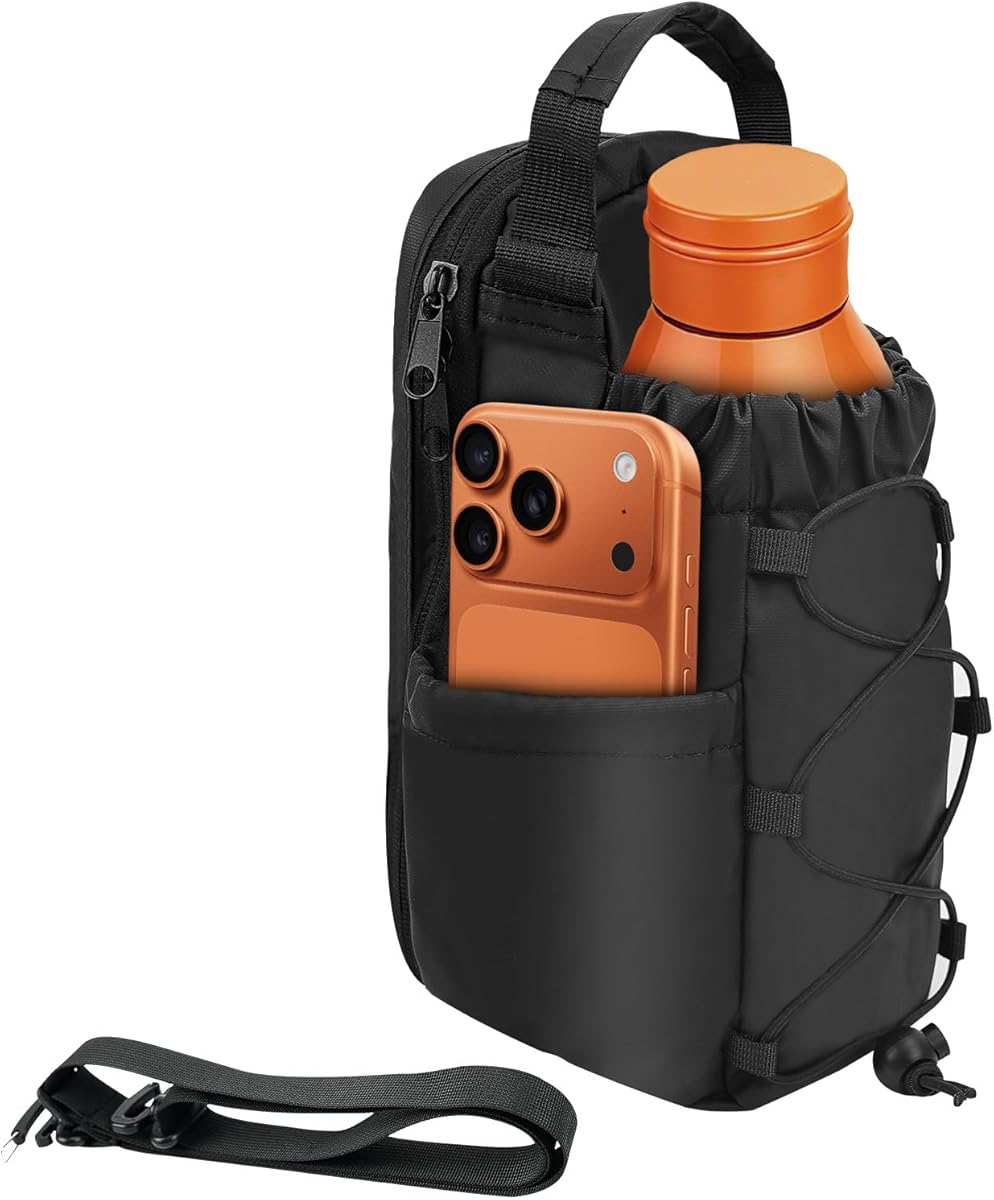 Magnetic Gym Bag for Men Women-Water Bottle Carrier Holder with Strap & Phone Pockets for 40oz Tumbler with Handle, 4 Built-in Magnets Small Gym Bag for Sports, Concert Airline Travel Walking