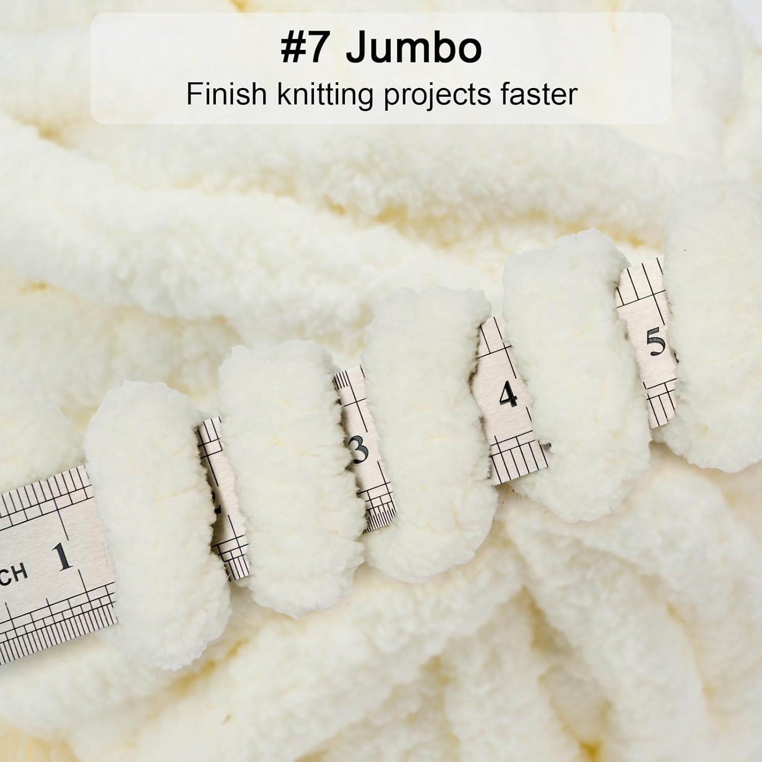ERLYEEN Chenille Chunky Yarn Super Bulky Soft Thick Fluffy Jumbo Giant Washable Polyester Big Yarn DIY for Arm Knit Blanket Cushion Bed Sofa Home Decor,Milk White,4.4LB