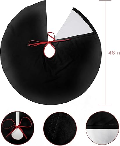 Miniatura 7 de Falda de árbol de Navidad de 48 pulgadas, falda de árbol negro de color sólido para Navidad, decoraciones de fiesta de Feliz Navidad, arte