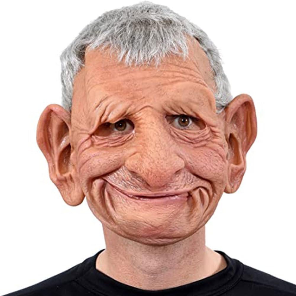 Máscara de abuelo, máscara de hombre, Halloween, realista, para disfraz de anciano, para cosplay, disfraz de Halloween realista, con máscara facial