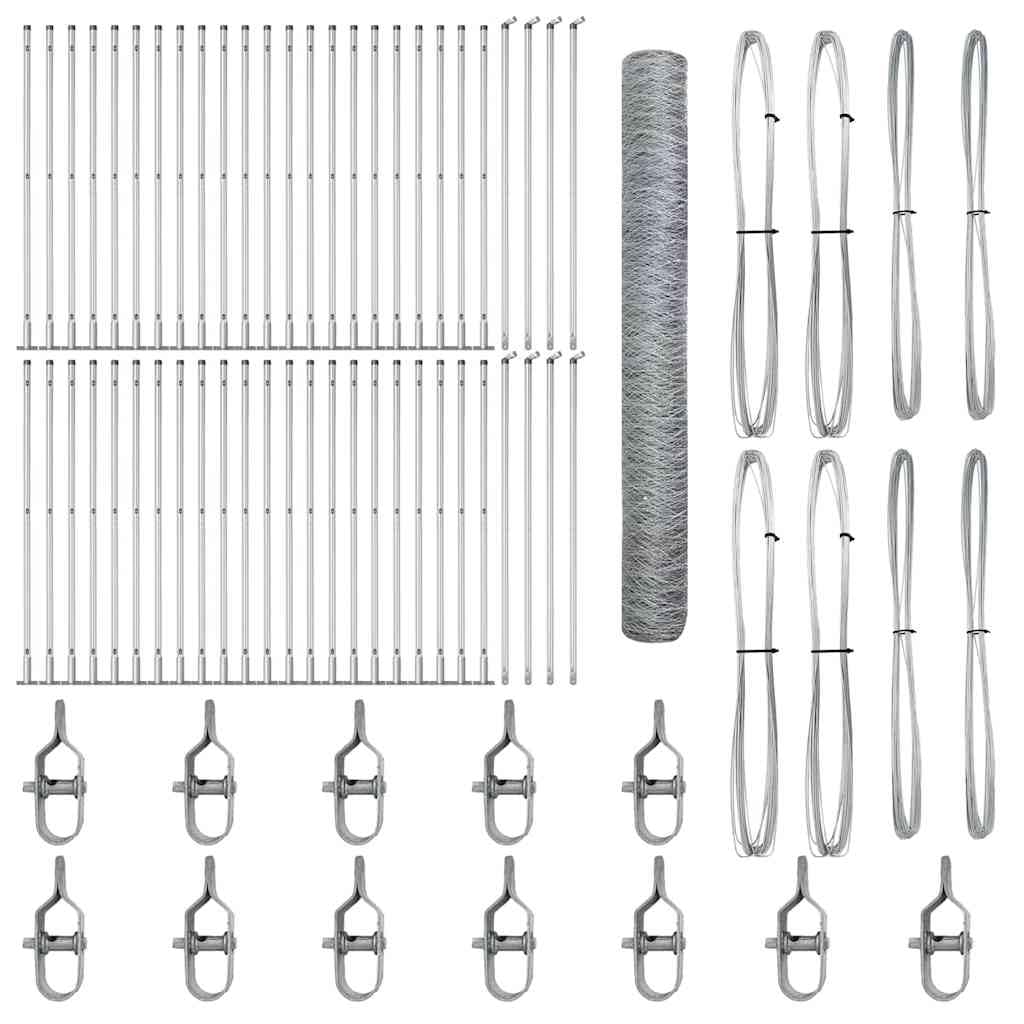 Steel Fence Post Silver 1.2m x 100 x 3.2cm 50mm Mesh Outdoor Garden Security Barrier Kit 44 Posts with Corrosion Resistance for Terrace Yard Enclosure