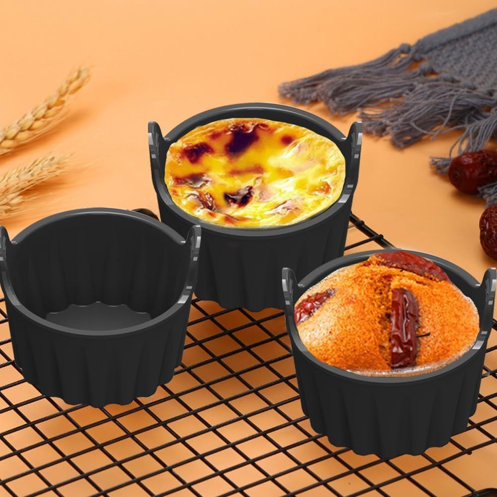 4PCS Black Air Fryer Egg Poacher Cups - Silicone Ramekins for Microwave, Souffle, Custard, Muffins & Pudding