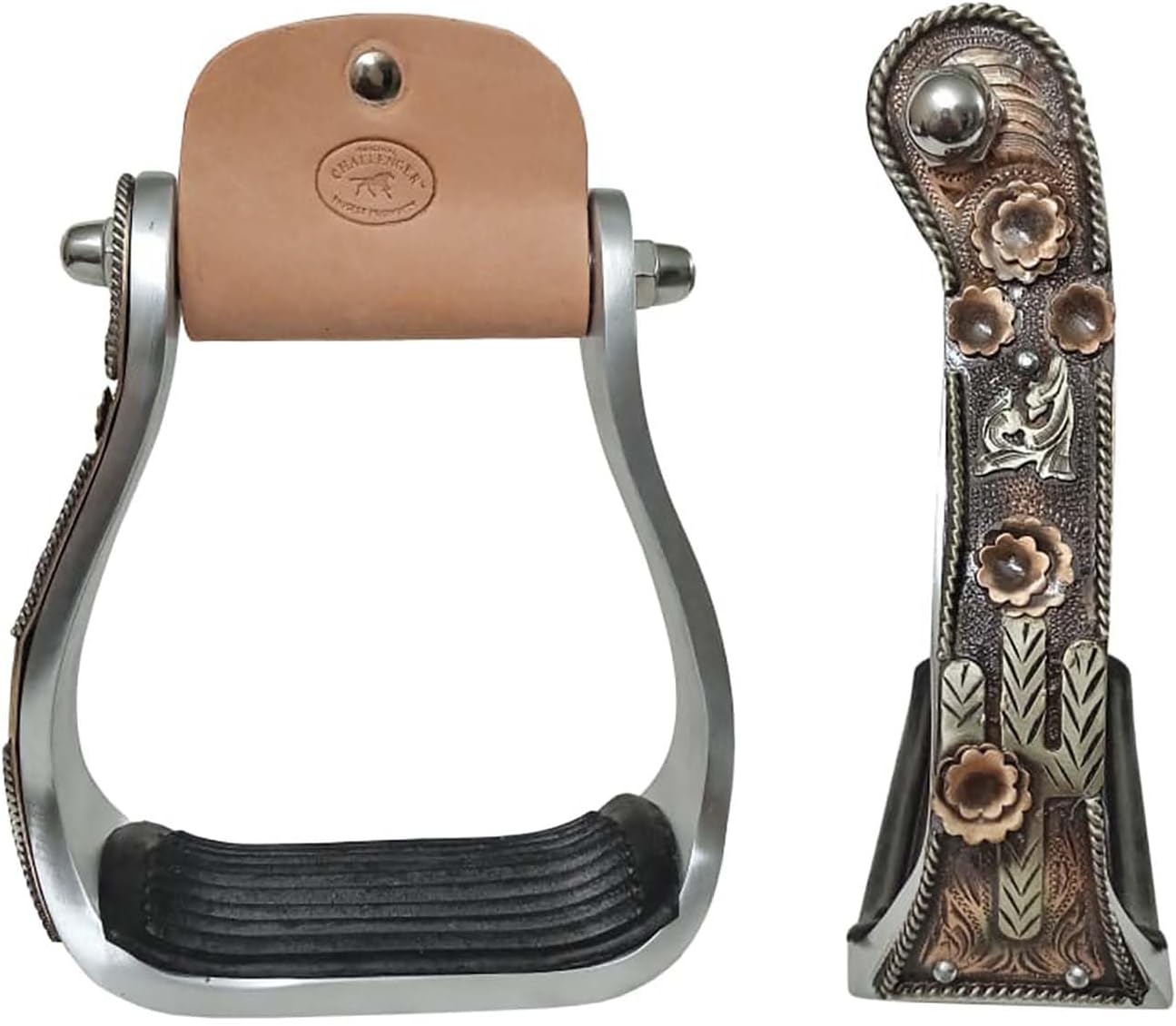 CHALLENGER Western Copper Cactus Engraved Barrel Racing Aluminum Saddle Show Stirrups 51258