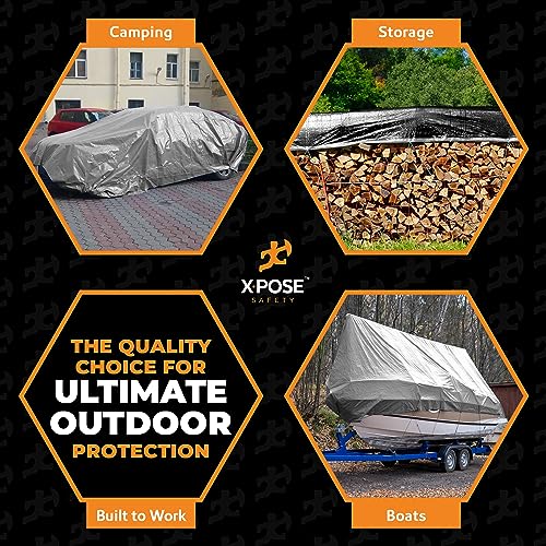 Image of Heavy Duty Poly Tarp - 16' x 20' - 10 Mil Thick Waterproof, UV Blocking Protective Cover - Reversible Silver and Black - Laminated Coating - Grommets - by Xpose Safety