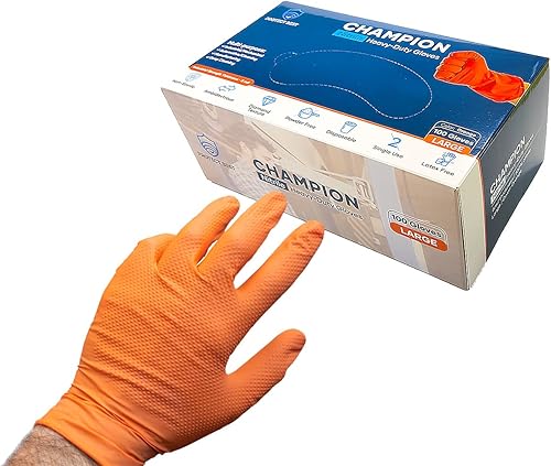 Miniatura 2 de CHAMPION - Guantes de nitrilo naranja, 8 mil, guantes de resistencia industrial, automotriz y mecánico