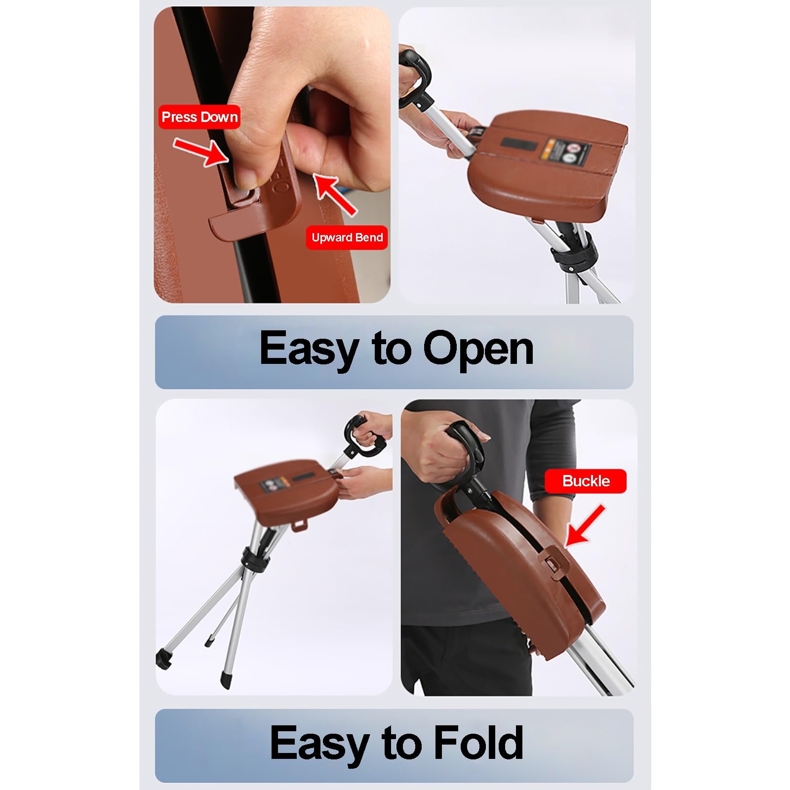 Baston Silla Plegable de Aleación de Aluminio con Asiento Plegable Ligero y Portátil con Asiento Antideslizante Estable para Personas Mayores