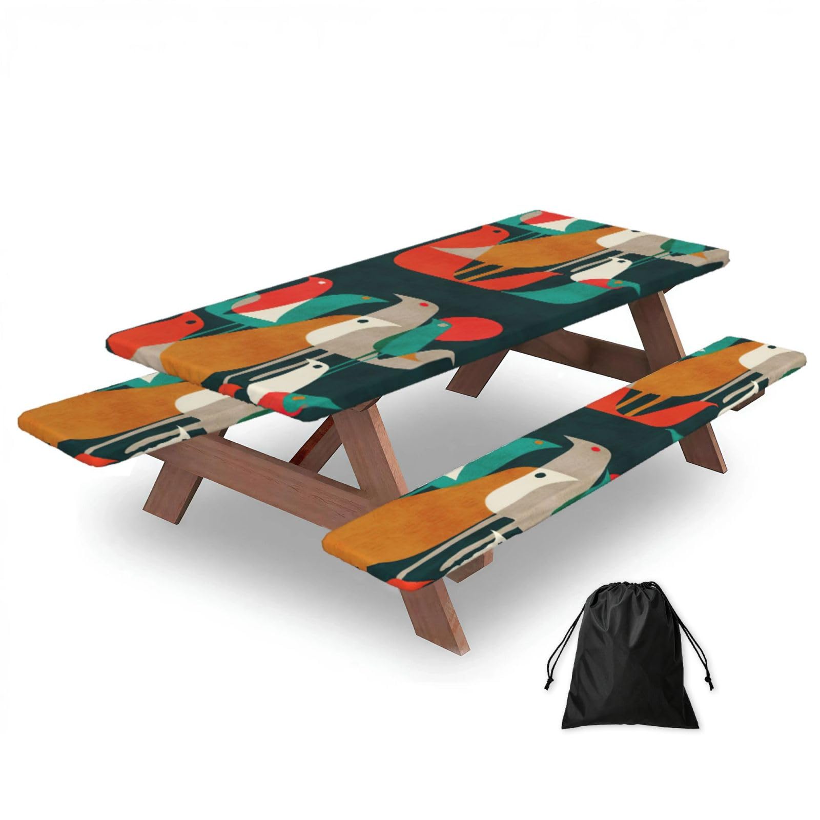 Yqxwjl Black Flock Of Birds Print Camping Essentials Waterproof Camping Table And Bench Cover With Drawstring Bag 183 Cm