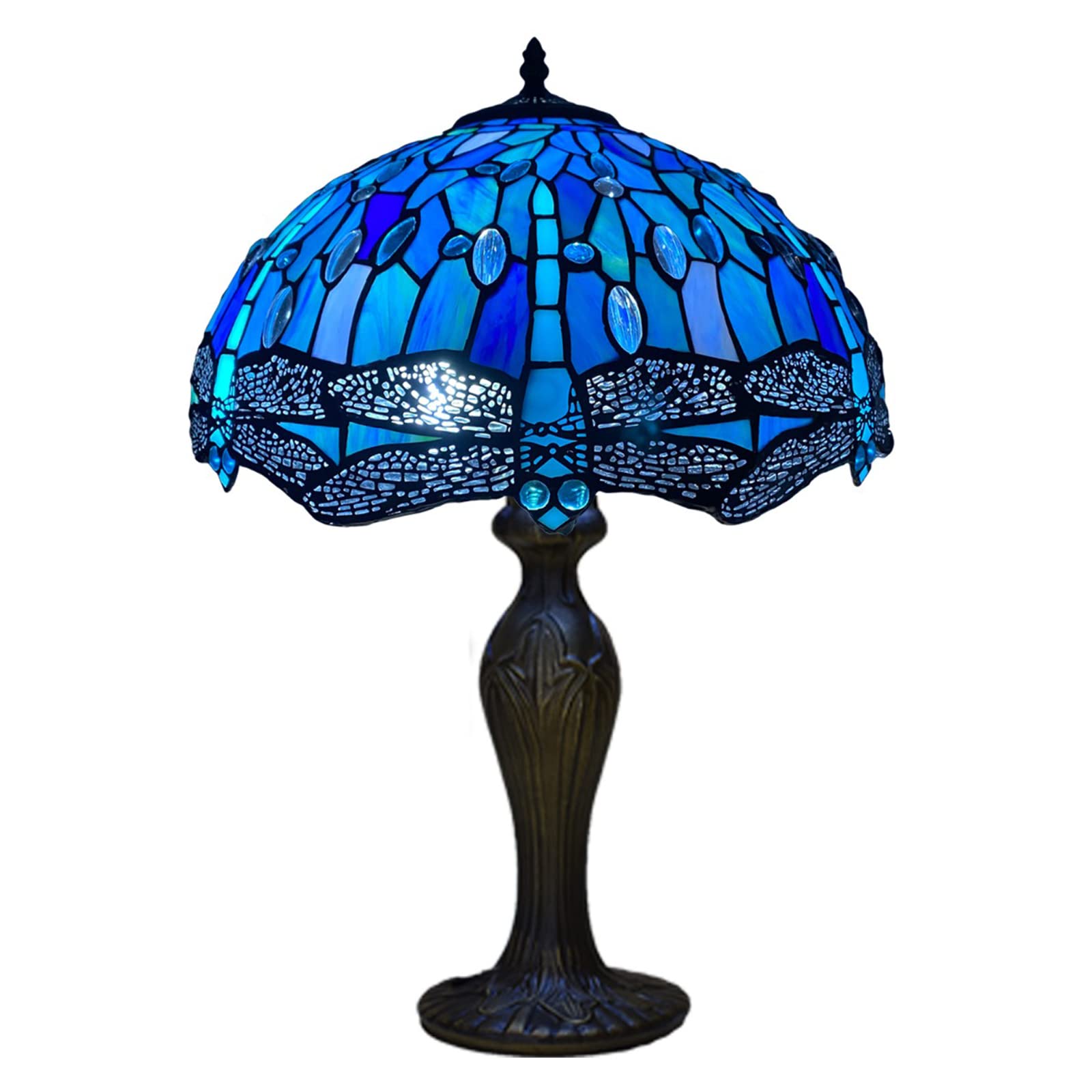Auroh Tiffany Table Lamp 16 inch Handcrafted Lamp Shade Antique Design Blue Dragonfly Table Lamps for Living Room Decor Home Decor Hallway Gallery
