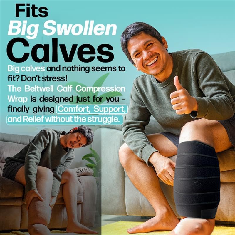 Beltwell® Lymphedema Compression Calf Wrap – Adjustable Calf Brace Sleeve for Men & Women, Swelling, Edema, Varicose Veins & Circulation Support – Pain Relief - Image 3