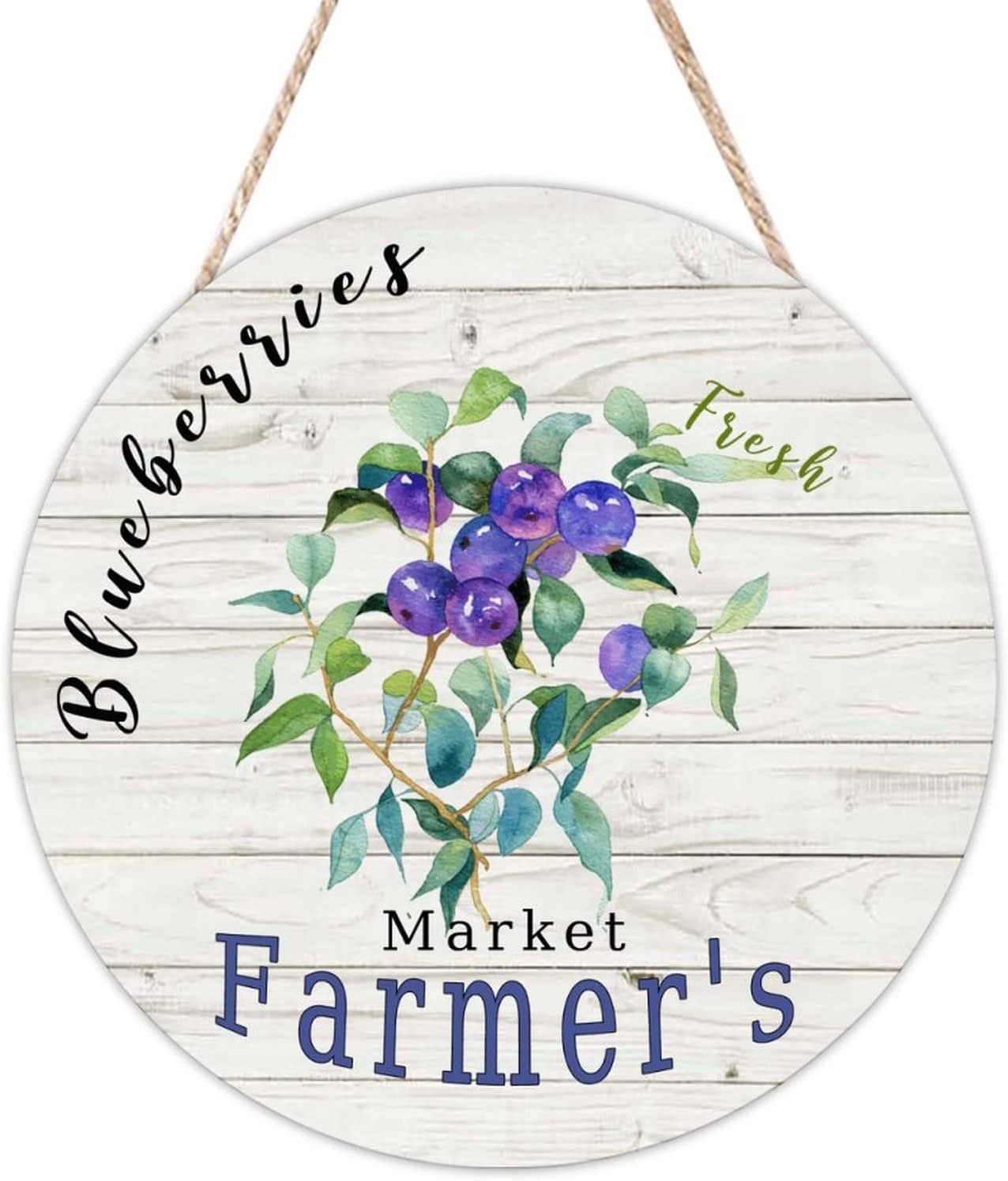 Vintage Fruit Blueberry Front Door Round Wood Sign, Vintage Wood Door Sign, 16x16in Retro Wall Hanging Sign Plaque Farmhouse Backyard Door Hanger Wall Decor Housewarming Gifts