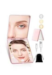 Compact Mirror, Rechargeable 30X Magnifying Mirror with 3 Lighting Modes & Dimmable Brightness, Portable Travel Makeup Mirror with Light, Essentials for Travel, Pocket, Purse Pink - Amazon product rated Grade A