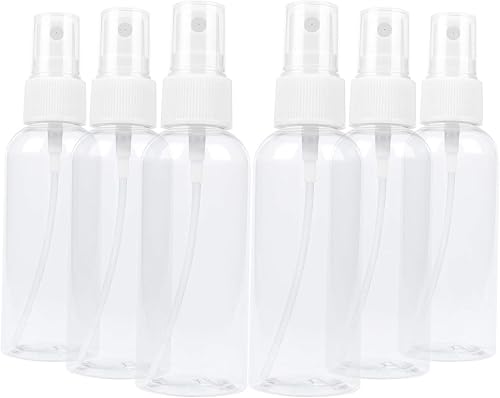 TRENDBOX Paquete de 6 botellas vacías de plástico transparente de niebla fina de 2.0 fl oz (2 oz)
