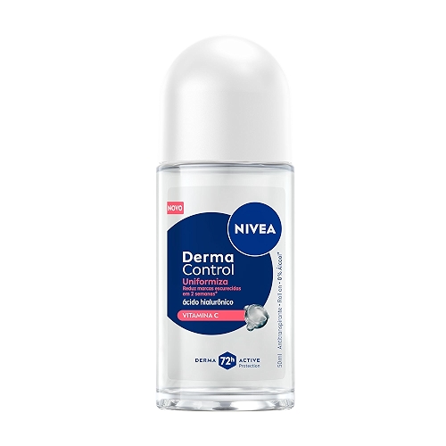 NIVEA Desodorante Antitranspirante Roll-on Derma Control Uniformiza 50ml, Proteção 72h, Reduz Marcas Escurecidas, Ácido Hialurônico, Pele Uniforme NIVEA Desodorante Antitranspirante Roll-on Derma Control Uniformiza 50ml, Proteção 72h, Reduz Marcas Escurecidas, Ácido Hialurônico, Pele Uniforme