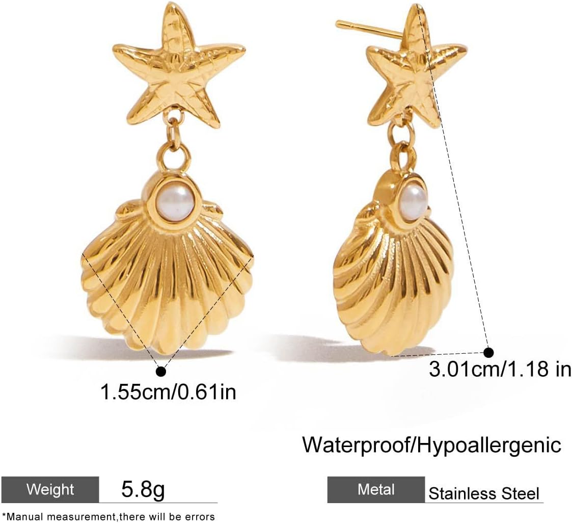 14k Gold Plated Starfish Dangle Earrings with Pearl, Gold Shell Coastal Jewelry, Elegant Beach Wedding Earrings for Women, Stylish Seaside-inspired Accessories - Image 7